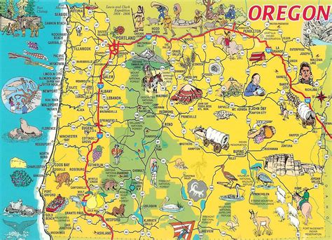 detailed tourist illustrated map  oregon state vidianicom maps