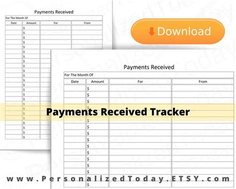 printable payments received tracker printable  fillable  etsy