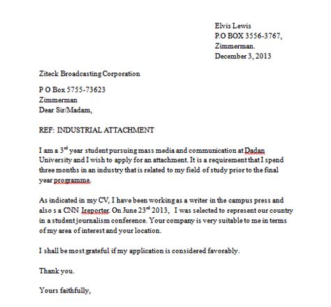 sample industrial attachment letter    write  industrial
