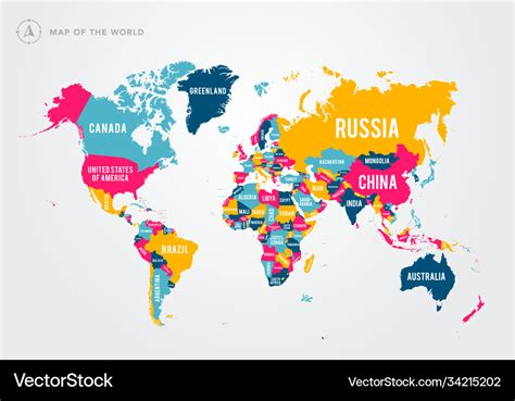 colorful map world  country names royalty  vector