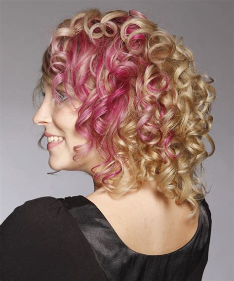 Medium Curly Light Strawberry Blonde Hairstyle With Side