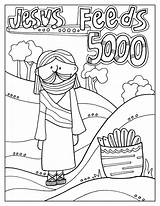 5000 Jesus Feeds Coloring Testament Stories sketch template