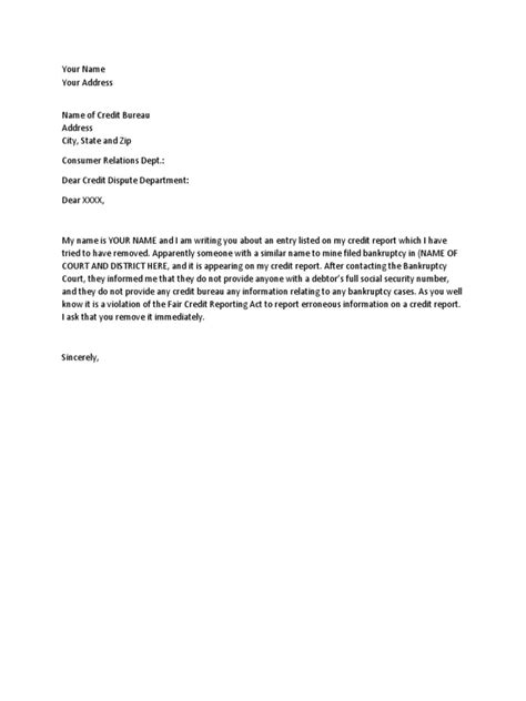 bankruptcy removal letter