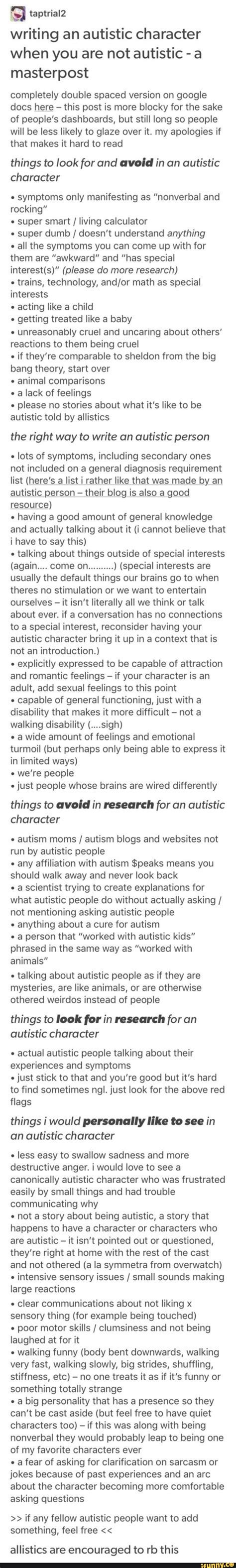 writing an autistic character when you are not autistic