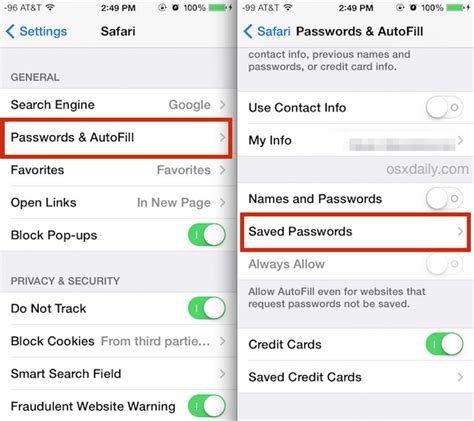 find saved passwords  iphone ipad  safari