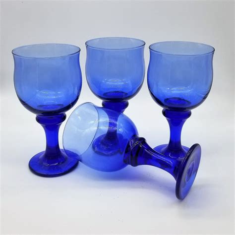 Vintage Libbey Cobalt Blue Wine Glasses Set Of 4 Mediterranean Blue