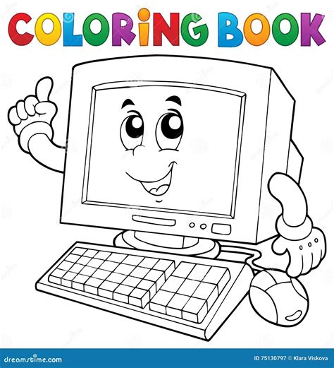 coloring book computer thematics  stock vector illustration