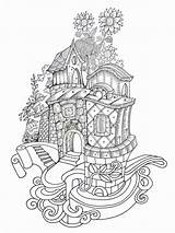 Colouring House Architecture Colour Drawings Pages Zentangle Ink sketch template