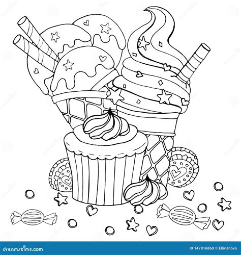coloring page  cake cupcake candy ice cream   dessert