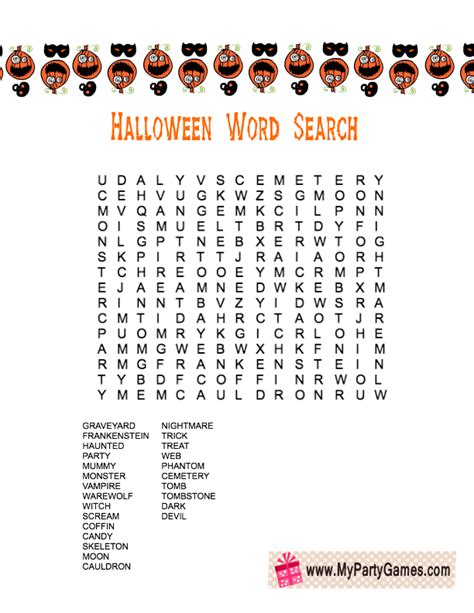 printable halloween word search game worksheet halloween word