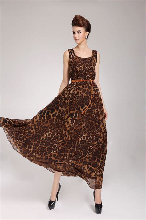 leopard print chiffon maxi dress with belt on luulla