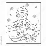 Kids Coloring Cartoon Boy Skiing Book Winter Outline Sports Comp Contents Similar Search sketch template