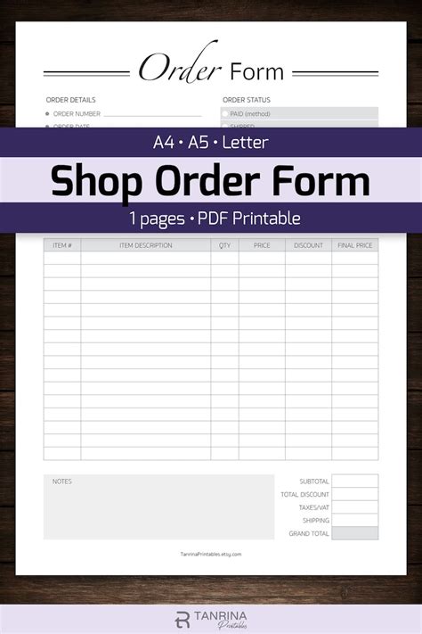 craft order form template    order form  craft