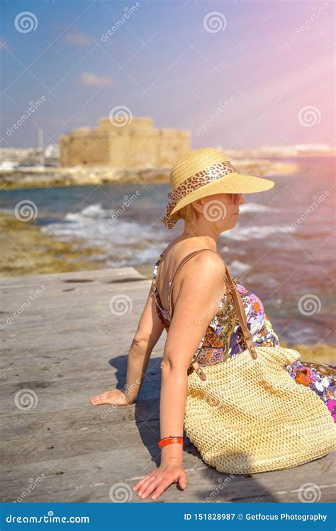 Attractive Woman Sitting On Pier Stock Image Image Of Peaceful