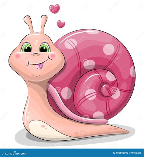 cute cartoon snail   pink shell stock vector illustration