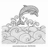 Wave Coloring Adult Dolphin Zentangle Scrolling Drawn Sea Hand Book Shutterstock Vector Stock Search sketch template