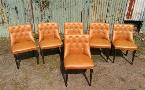 vintage retro button  faux leather dining chairs tan  hereford
