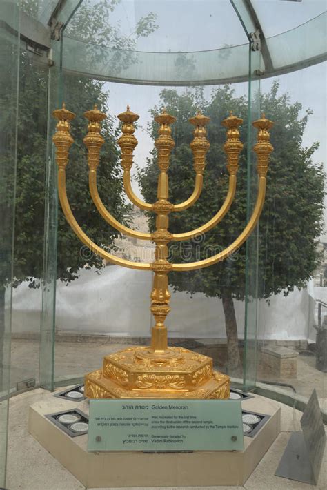 golden menorah copy      temple  jewish quarter jerusalem editorial stock