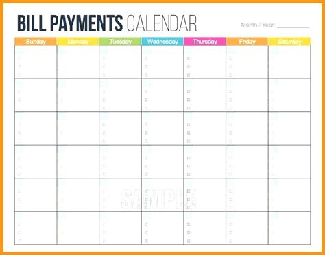 printable monthly bill payment calendar