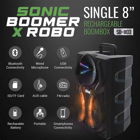 sonicboomer  robo  portable  party speaker qaise usa