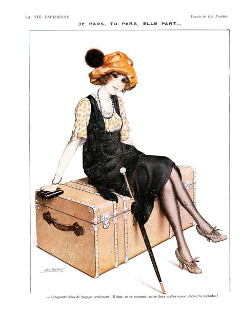 french pin up print 1918 girl on trunk la vie parisienne
