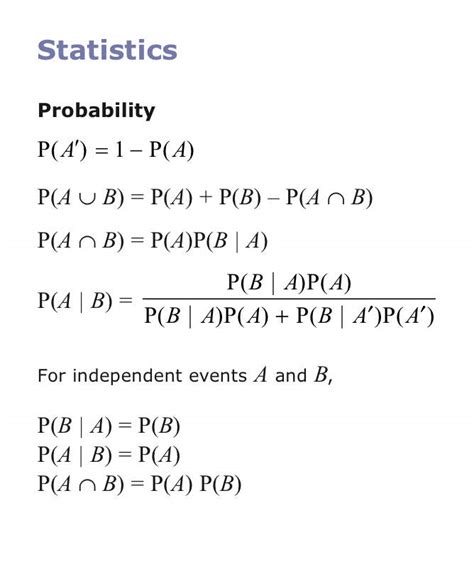 probability formulae exam formulae booklet