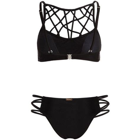 black caged strappy two piece swimsuit bikini set at amazon women s