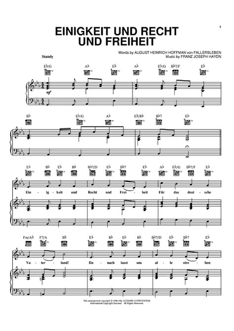 einigkeit und recht und freiheit sheet   pianovocalchords sheet