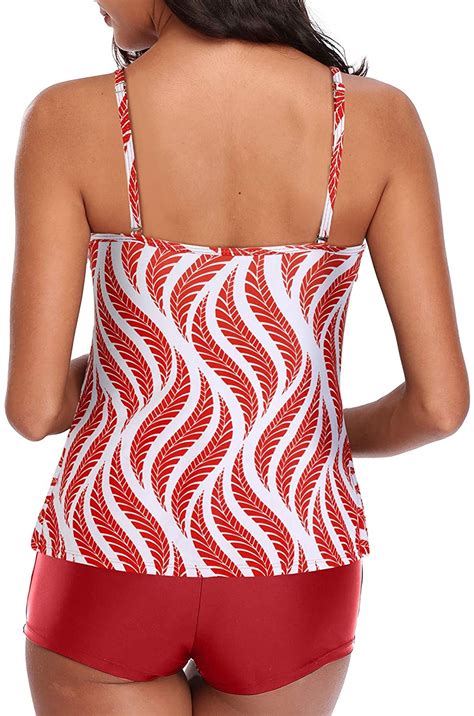 holipick women tankini swimsuits 2 piece flounce printed top red size