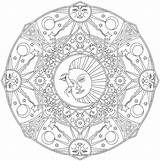 Mandala Celestial Mandalas Adult Psychedelic Pintar Lua Sheets Leerlo sketch template