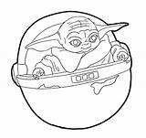 Yoda Coloriage Mandalorian Vaisseau Spatial Grogu Spaceship Geplaatst Nieuwe Espacial Astronave Kinderfilmpjes Naves sketch template