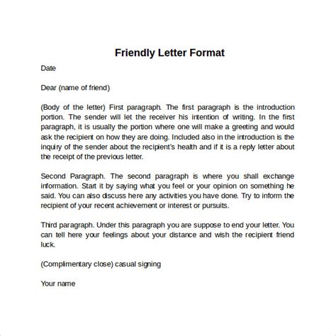 friendly letter format printable
