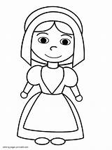 Coloring Pages Pilgrim Girl Printable Thanksgiving Holidays Colouring sketch template