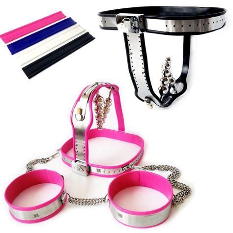 3in1 Female Chastity Belts Thigh Rings Anal Vaginal Plug Stainless
