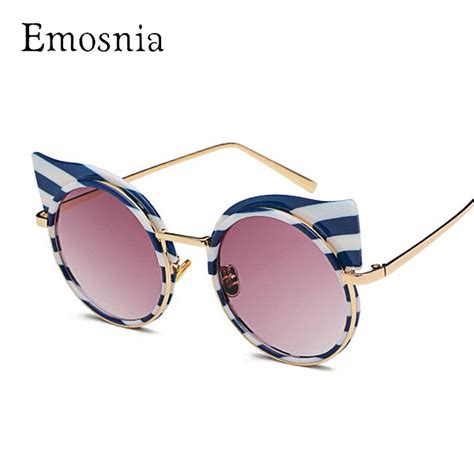 emosnia new stripe cateye sunglass 2018 fashion round brands designer
