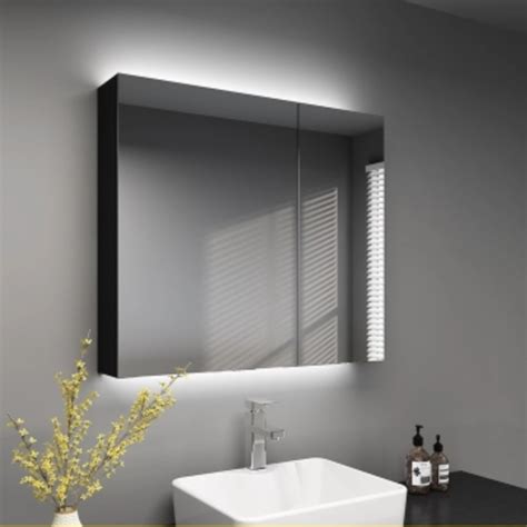 black solid wood bathroom mirror cabinet  led furniture home