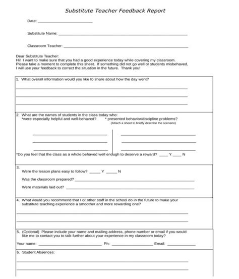 substitute teacher evaluation forms   ms word excel