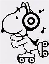 Snoopy Coloring Pages Roller Stickers Printable Peanuts Skating Woodstock Headphones Vinyl Skate Halloween Printed Tattoo Charlie Brown Clip Clipart Sports sketch template