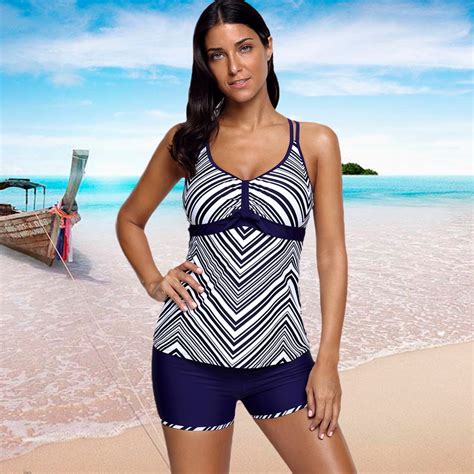 anself women swimsuit stripe bathing suit top short plus size tankini