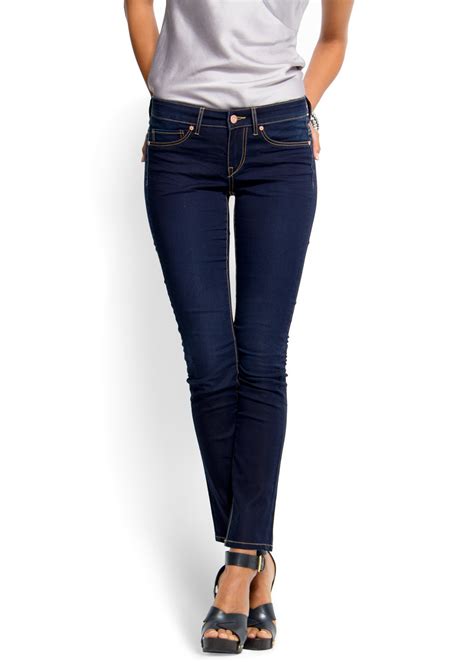 lyst mango super slim jeans in blue