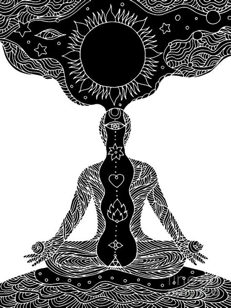 7 Chakra Lotus Pose Yoga Vector Doodle Hand Drawing Sun