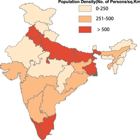 Population Density Over Indian Region According To 2011 Census Of India