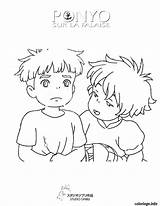 Ponyo Sosuke Ghibli Imprimer Falaise Colorir Coloringhome Fois Imprimé Hellokids sketch template