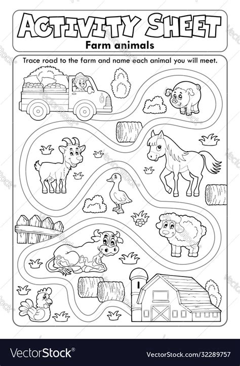 activity sheet farm animals  royalty  vector image