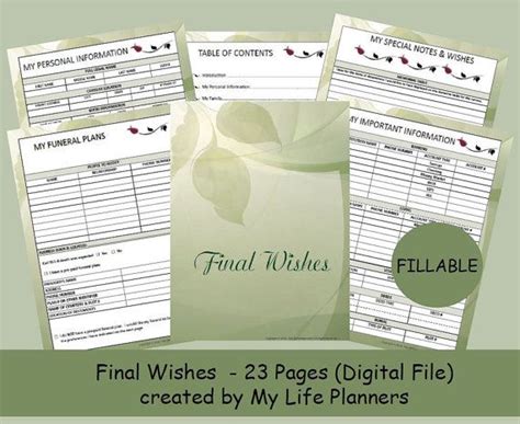printable final wishes planner  printable templates