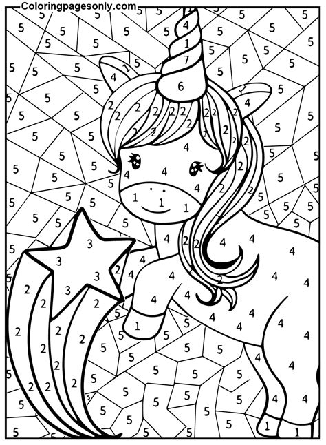 unicorn color  number printable coloring page  printable