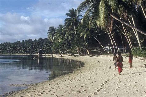 Walking Along The Beach Ifalik Atoll Outer Islands Yap State