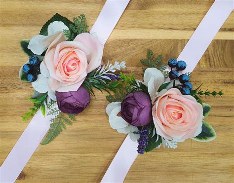 wrist corsage  romantic style corsage  buttonholes set silk flowers perfect  wedding