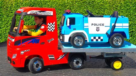 artem ride  toy tow truck  children  towing police car youtube