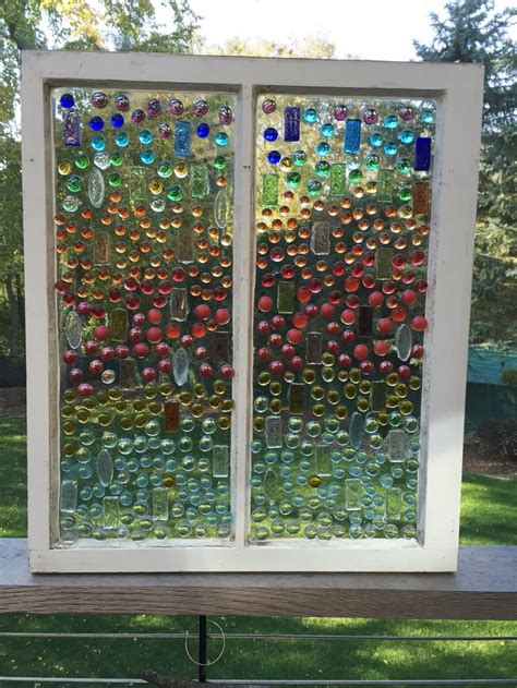 Window With Glass Marbles Glass Window Art Beach Glass Art Diy